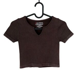Bella Seamless Brown Ribbed V Neck Crop Top
